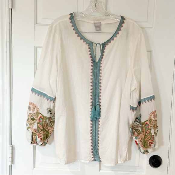 Chicos Boho embroidered beaded peasant blouse size 3 - Picture 4 of 11
